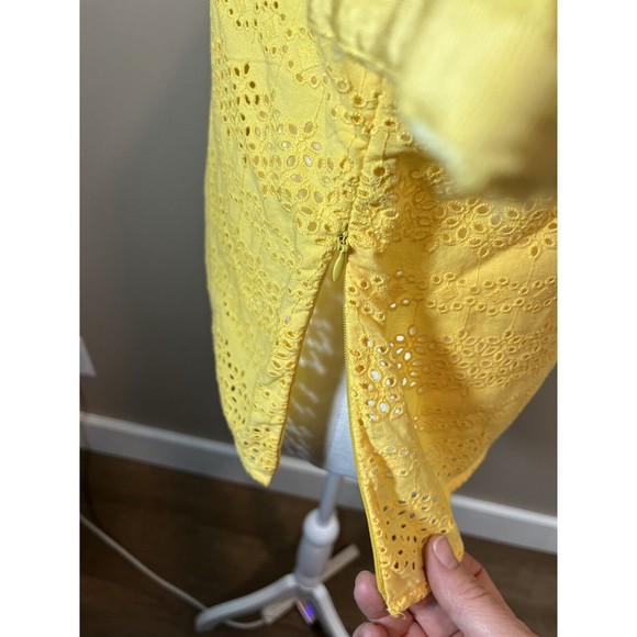 Talbots Petites Women's Yellow Eyelet Cotton Short Sleeve Top - P  Zippered Side - Picture 8 of 12